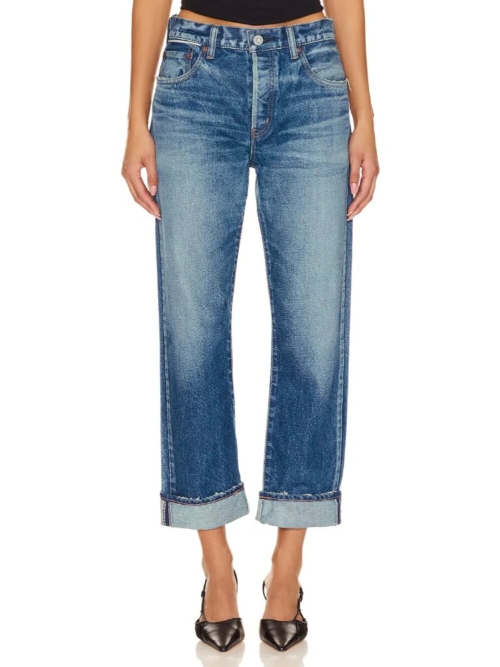 NWT Moussy Vintage Foxwood in Blue Straight Rigid Denim Jeans 26 $360